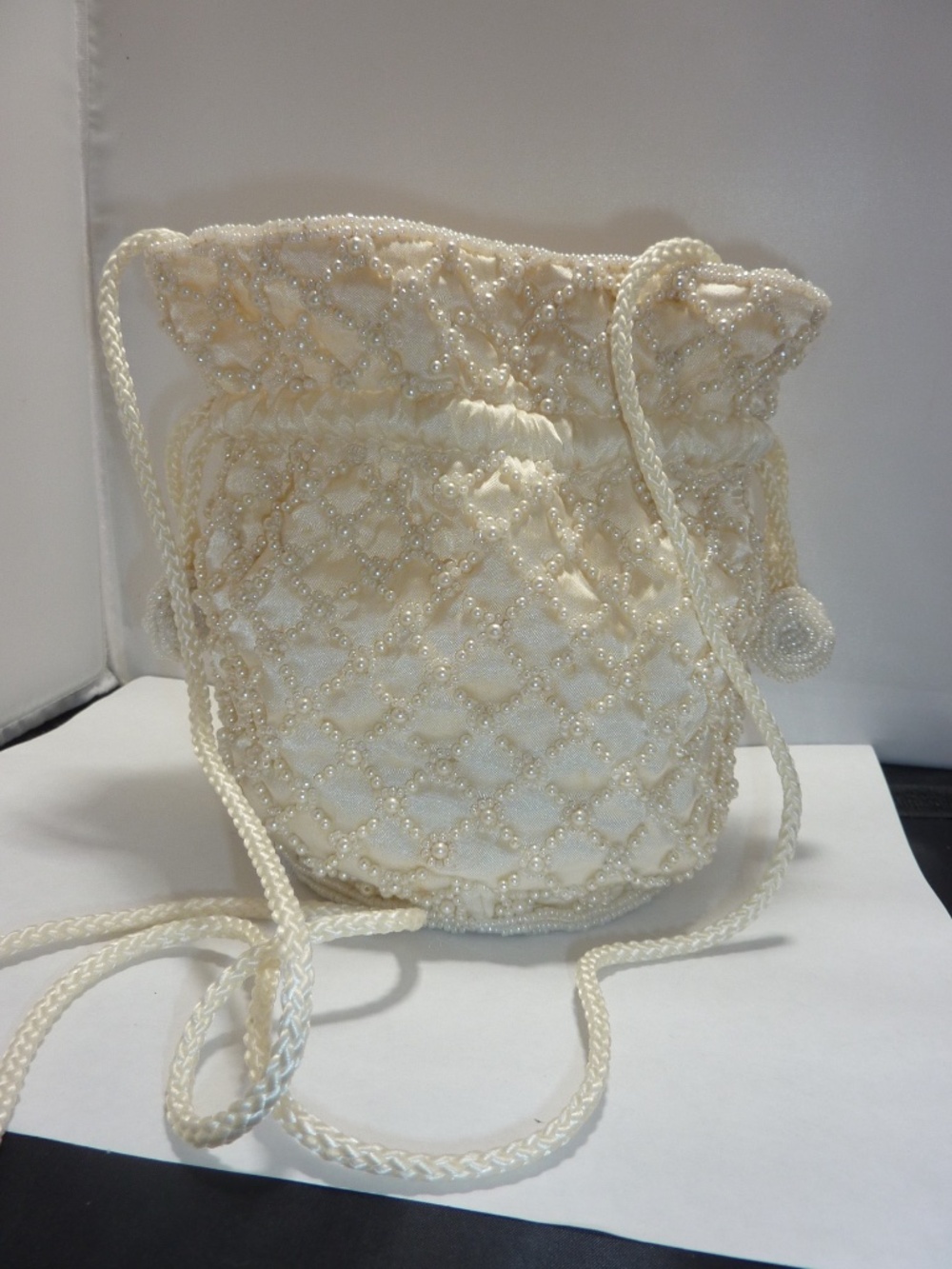Sashs Handmade Beaded Evening Bag white Crossbody Vintage Boho - Picture 7 of 12